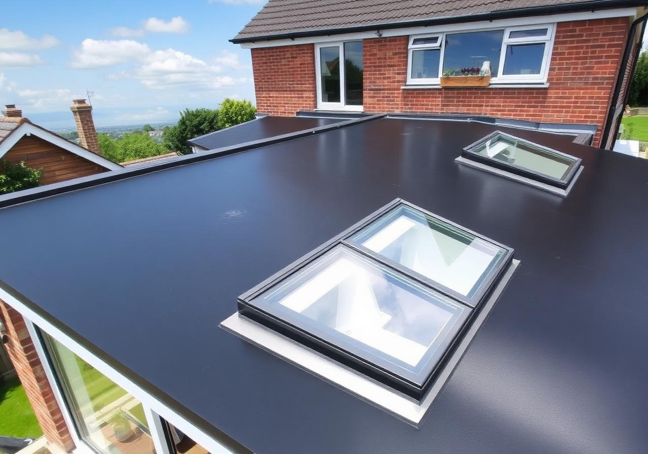 EPDM plat dak met lichtkoepels