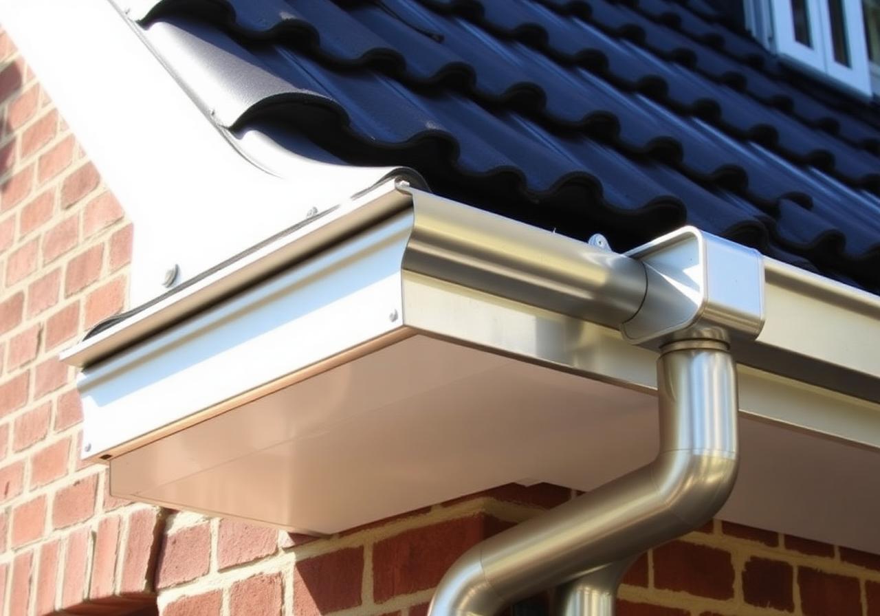 Nieuwe zinken bakgoot met afvoer